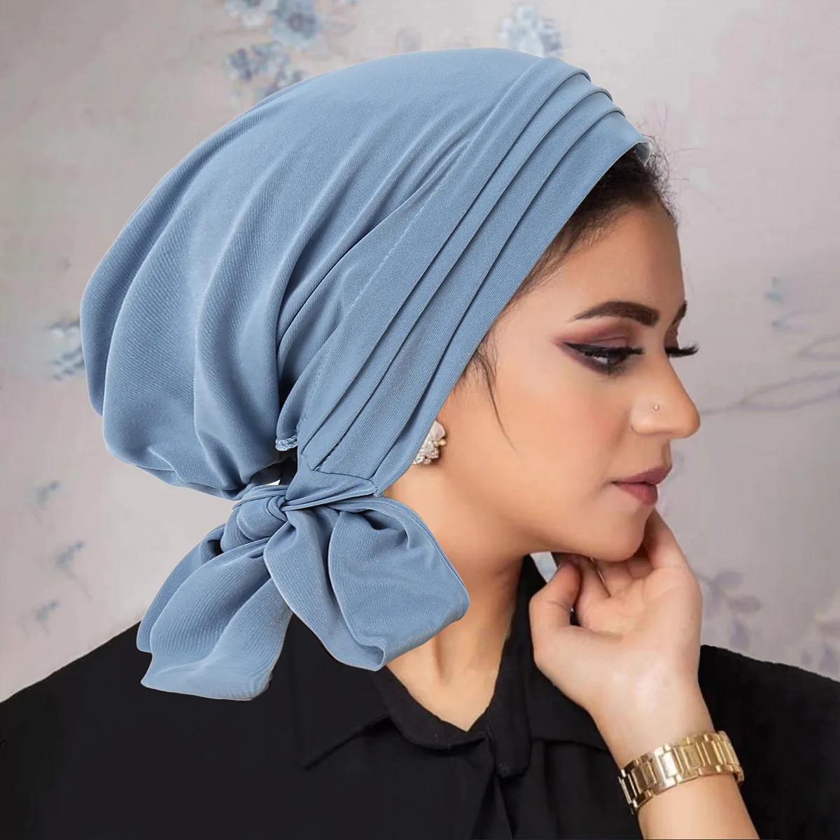 Ramadan Solid Color Turban Hijab Hats Long Tail Head Wraps Elastic Muslim Hats Breathable Chemo Cap For Women Girls