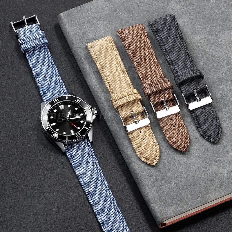 10/12/14/16/18mm 20mm 22mm Canvas Leather Denim Fabric Nylon Strap Retro Watchband for Seiko Men Women Sport Universal Bracelet