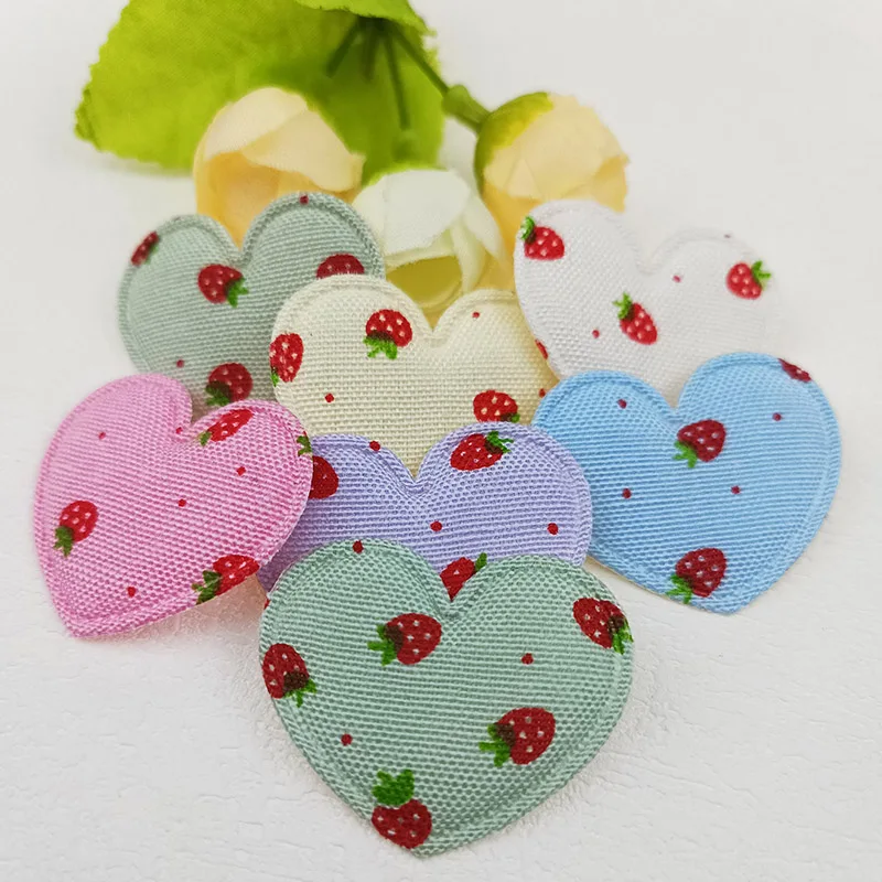 Adorabile Applique imbottita a cuore alla fragola, accessori per fascia per bambini, scarpe, toppe decorative per cappelli, 60 pezzi