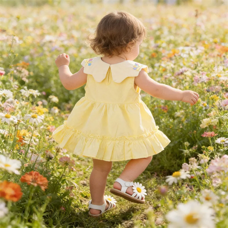 Toddler Summer Dress Sleeveless Ruffle Sundress Baby Girl Cake Embroidery Casual Outfit Children Costume 0-4T Infant Kid Wear