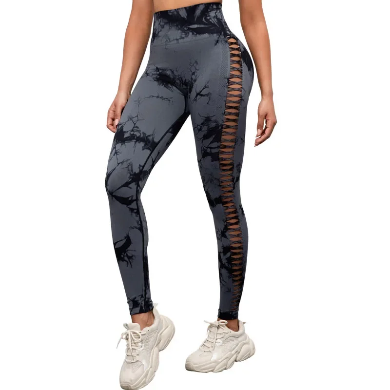 CHRLEISURE Sexy Hollow Tie Dye Yoga Pant Women Seamless Butt Lift Workout Leggings Gym Athletic Fitness Tights Activewear