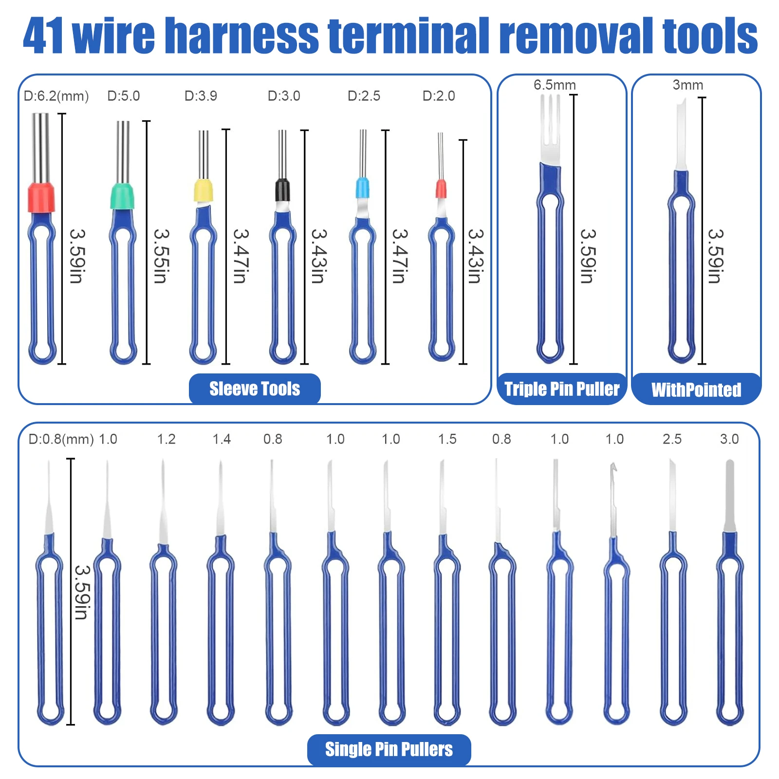 41Pcs Stainless Steel Plug Terminal Removal Tool Wire Crimp Split Connectors Pin Extractor Kit with Storage Box Car Repair Tools