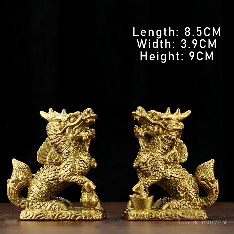 A pair of Copper Qilin Sculpture Decorative Ornaments, Animal Kylin Home Living Room Office TV Cabinets Decoration Copper Crafts