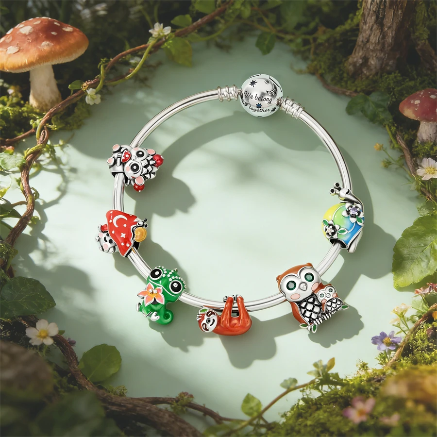 925 Silver Chameleon Snail Beads Sloth Hedgehog Mushroom Spirit Charms Fit Pandach 925 Original Bracelet Fine DIY Jewelry