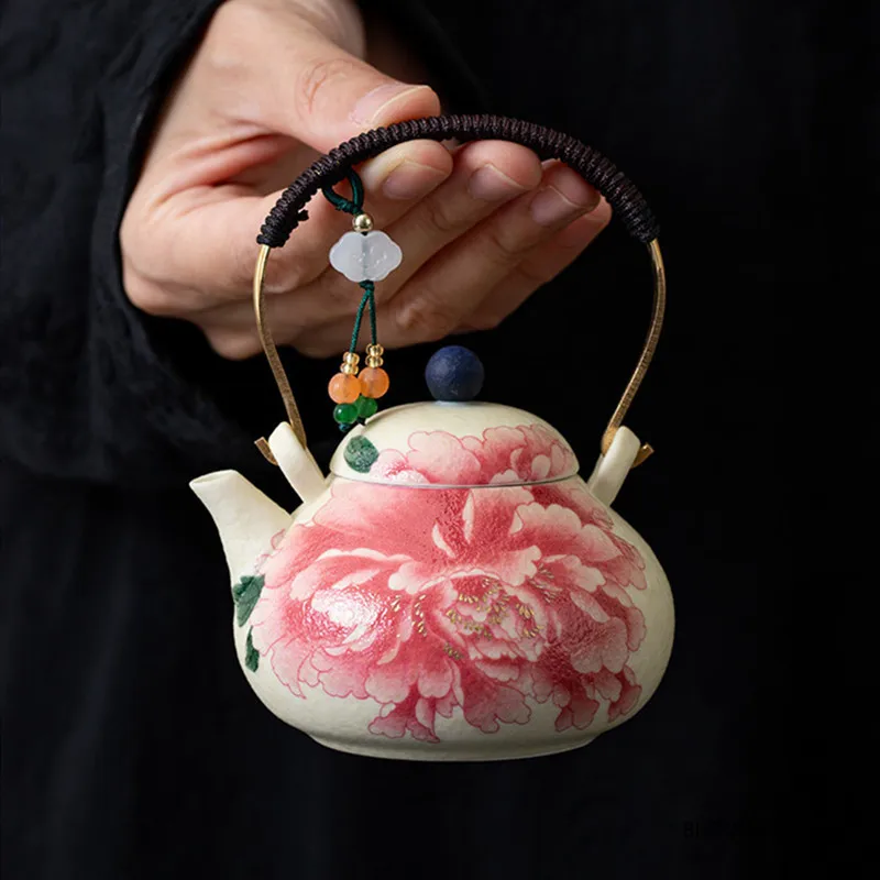 

100ml Chinese Handmade Flowers Ceramic Teapot Household Pot Ball Hole Filter Tea Pot Beauty Tea Infuser Kettle Travel Teaware