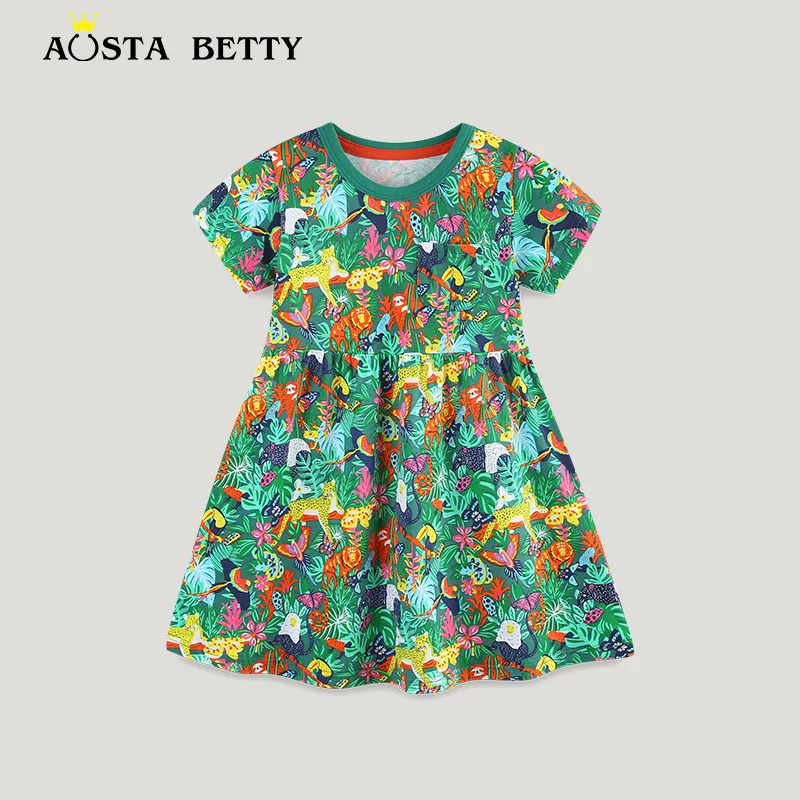 New Summer Dress for Girls, Short-Sleeved Knitted Cotton Cute Children's Princess Dress, Wholesale Available
