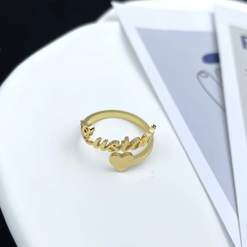 Personalized Letter Stainless Steel Adjustable Size Rings Custom Name Heart Women Opening Rings Gold Jewelry Gift Anillos Pareja