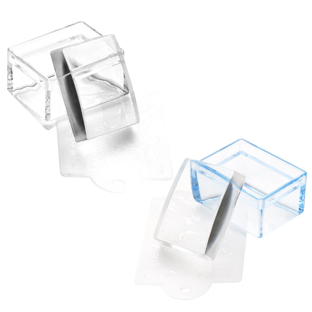 

2Pcs Nail Stamper Tools Blue Transparent Stamping Stencils for Gel Nails Manicure DIY Durable Salons Home Use Nail Supplies