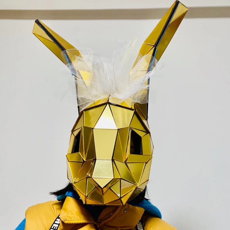 

Серебряное зеркало, чехол на голову кролика, золотые зеркала, маска животного, новый костюм, реквизит для выступления на сцене для пошивательного выступления, можно носить