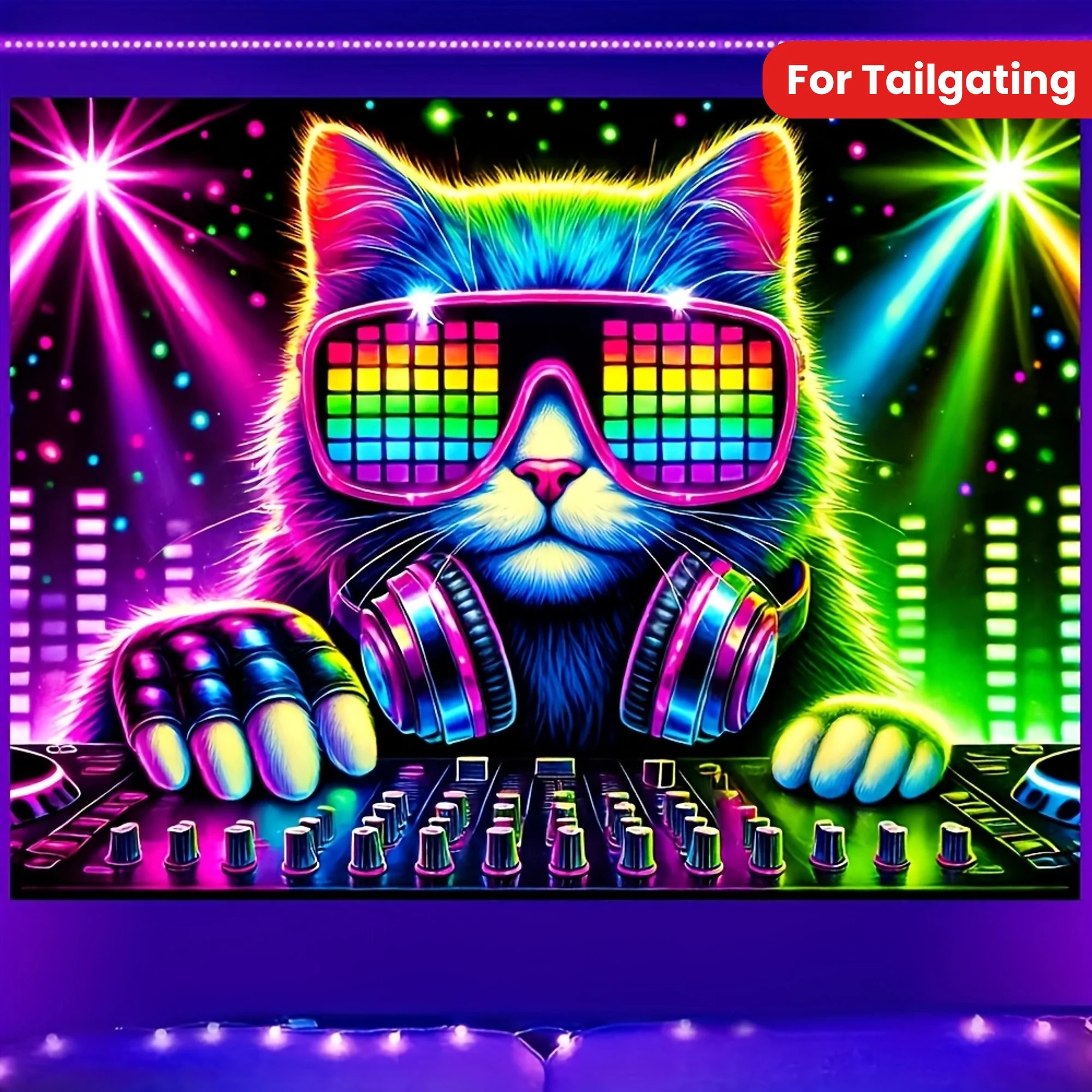 1 HEGO UV Reactive DJ Cat Tapisserie ss