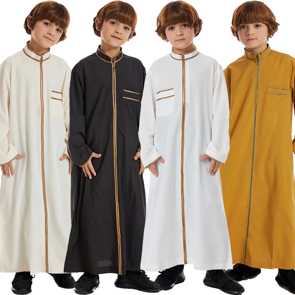 

Saudi Arabic Boys Kids Zipper Robe Ramadan Muslim Dress Child Jubba Thobe Eid Djellaba Dishdasha Islamic Abaya Dubai Turkey Gown