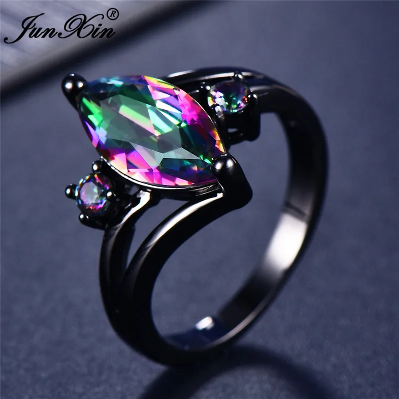12 Color Unique Mystery Female Girls Rainbow Ring Fashion Black Gold Jewelry Bohemian Vintage Wedding Rings For Women