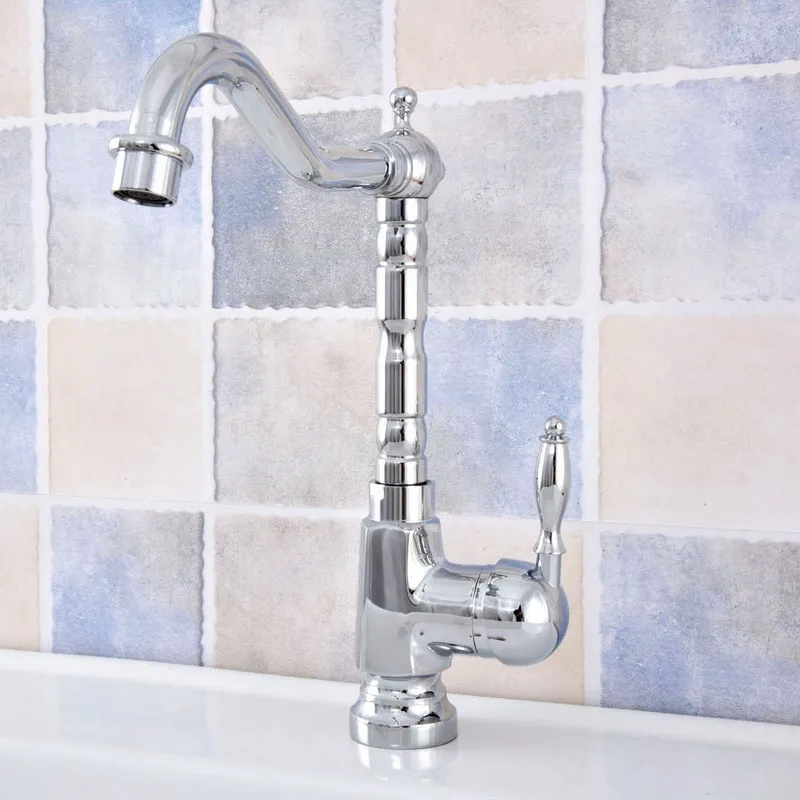 

Polished Chrome Brass Bathroom Kitchen Basin Sink Faucet Mixer Tap Swivel Spout Single Lever One Hole Deck Mounted msf643