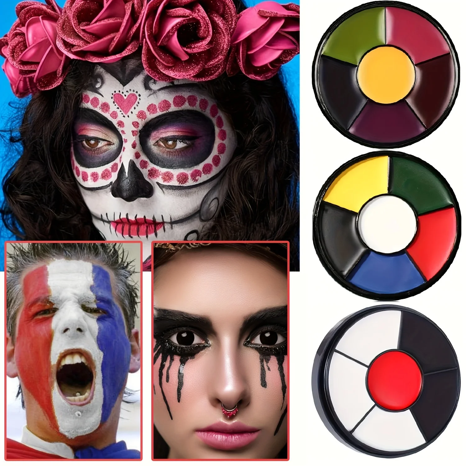 Multicolor Face Body Paint Palette, 6 Vibrant Colors Long-Lasting for Paris Halloween, Football Parties, Sport fans & Brithday,