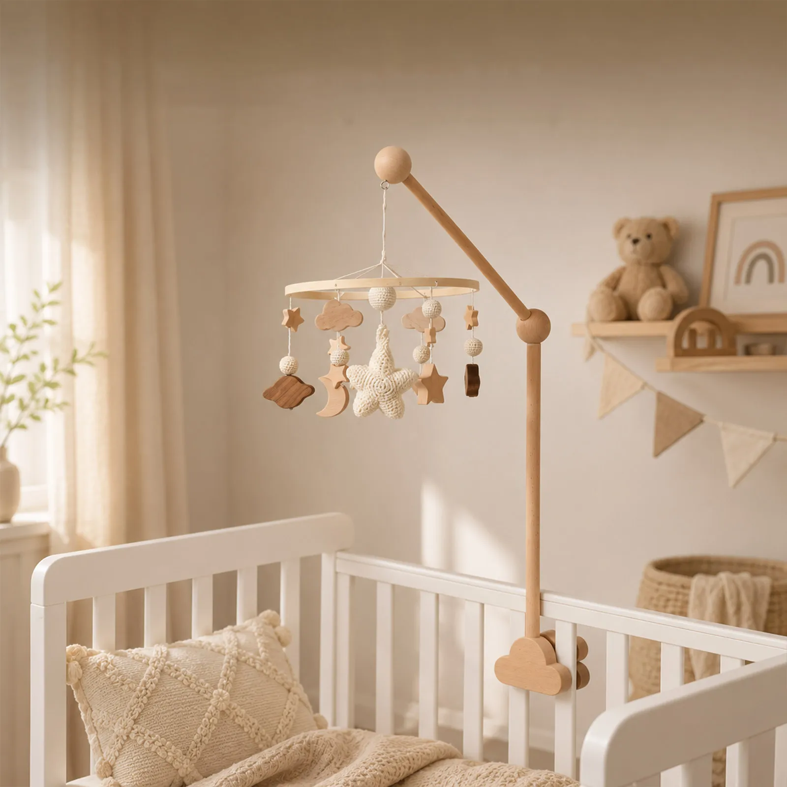 Wooden Baby Crib Mobile Holder Rotatable and Adjustable Mobile Mount Crib Hanging Holder Newborn Crib Accessories Gift