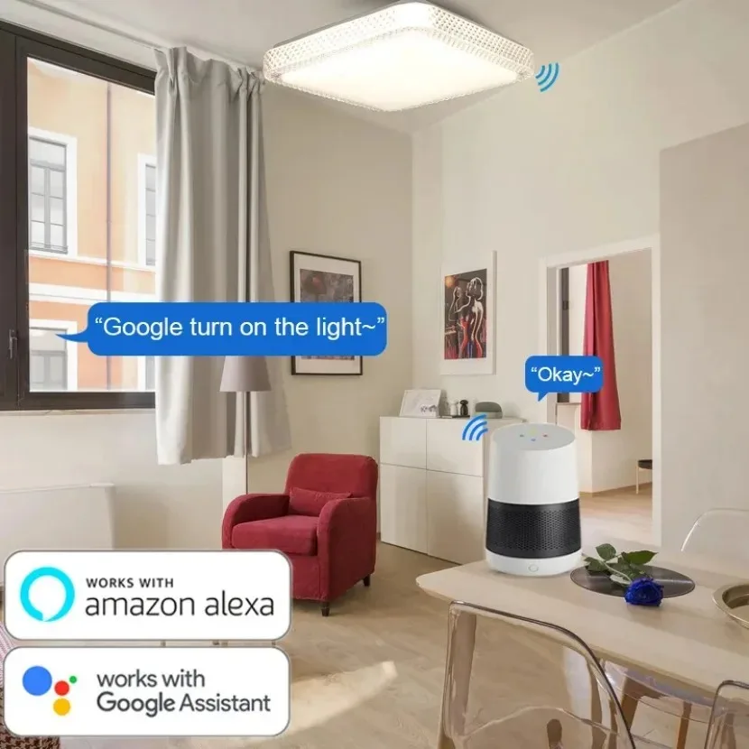 Luz de techo LED cuadrada Tuya, Control de atenuación inteligente RGB, Control de Audio Alexa y Google, decoración del hogar y dormitorio