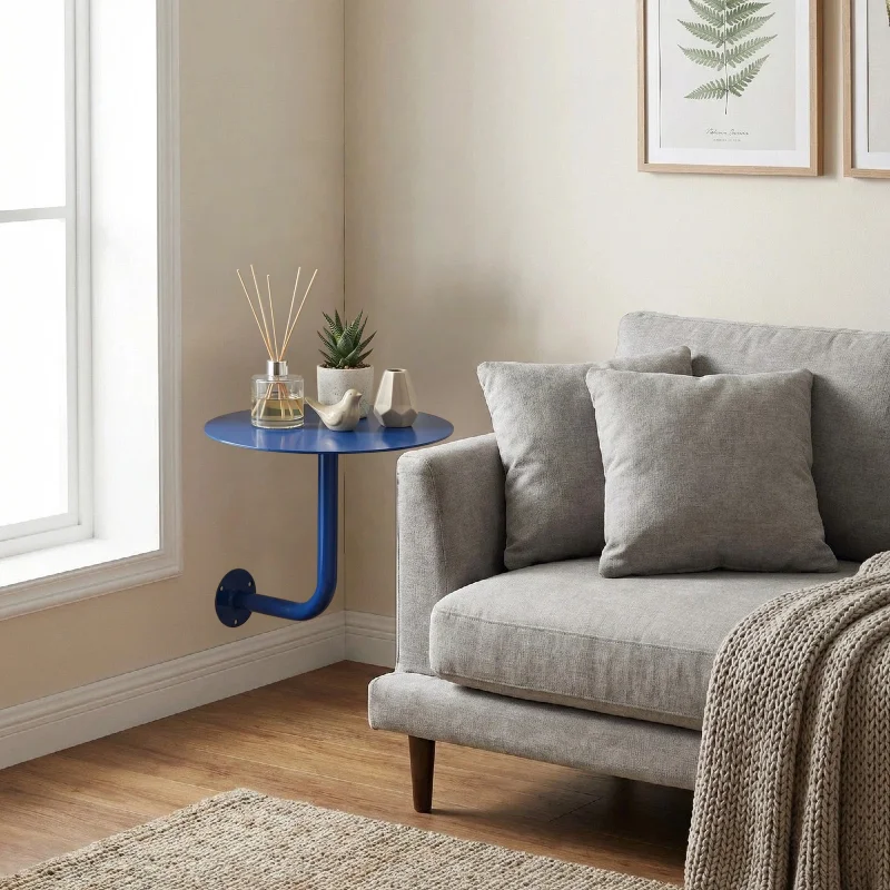 

Wall Mounted L-Shaped Round Black Bar Table Space-Saving Table- Ideal for Coffee, Pub & Counter Use At Bar Height