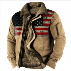 Winter Men's Thickened Side Seam Pocket Casual Printed Zipper Loose Youth Jacket