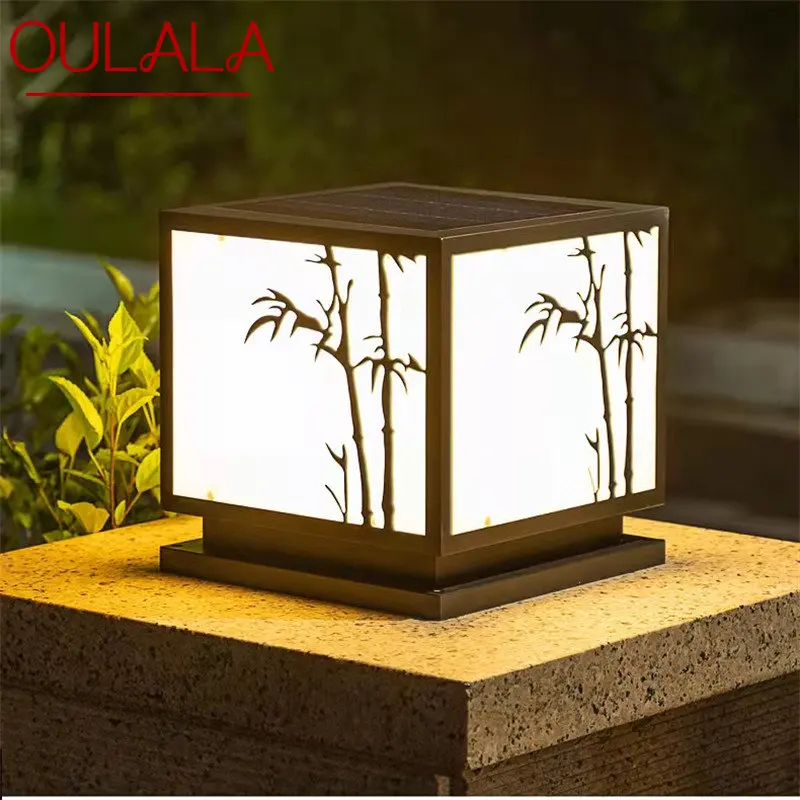 

OULALA Outdoor Solar Vintage Post Lamp Simple Square Pillar Light Waterproof Modern LED for Home Villa Garden Patio Decor