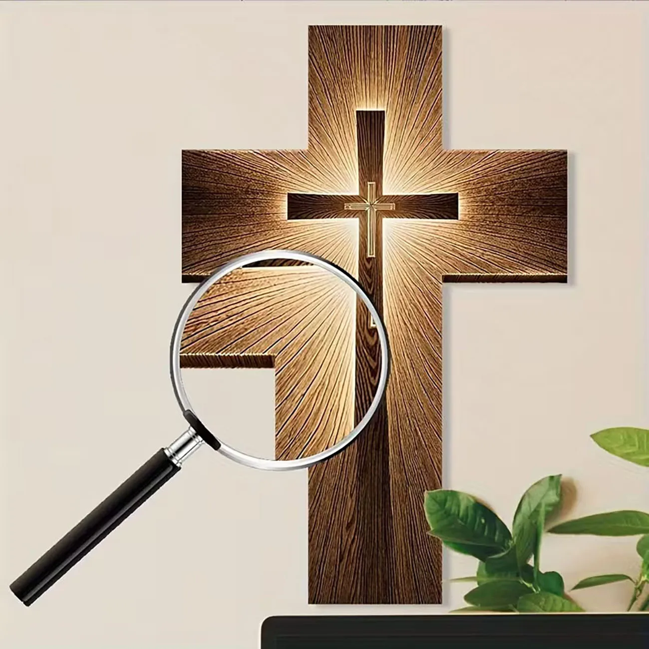 Colorful Wood Cross Wall Hanging with Nano Tape, Christian Religious Home Art