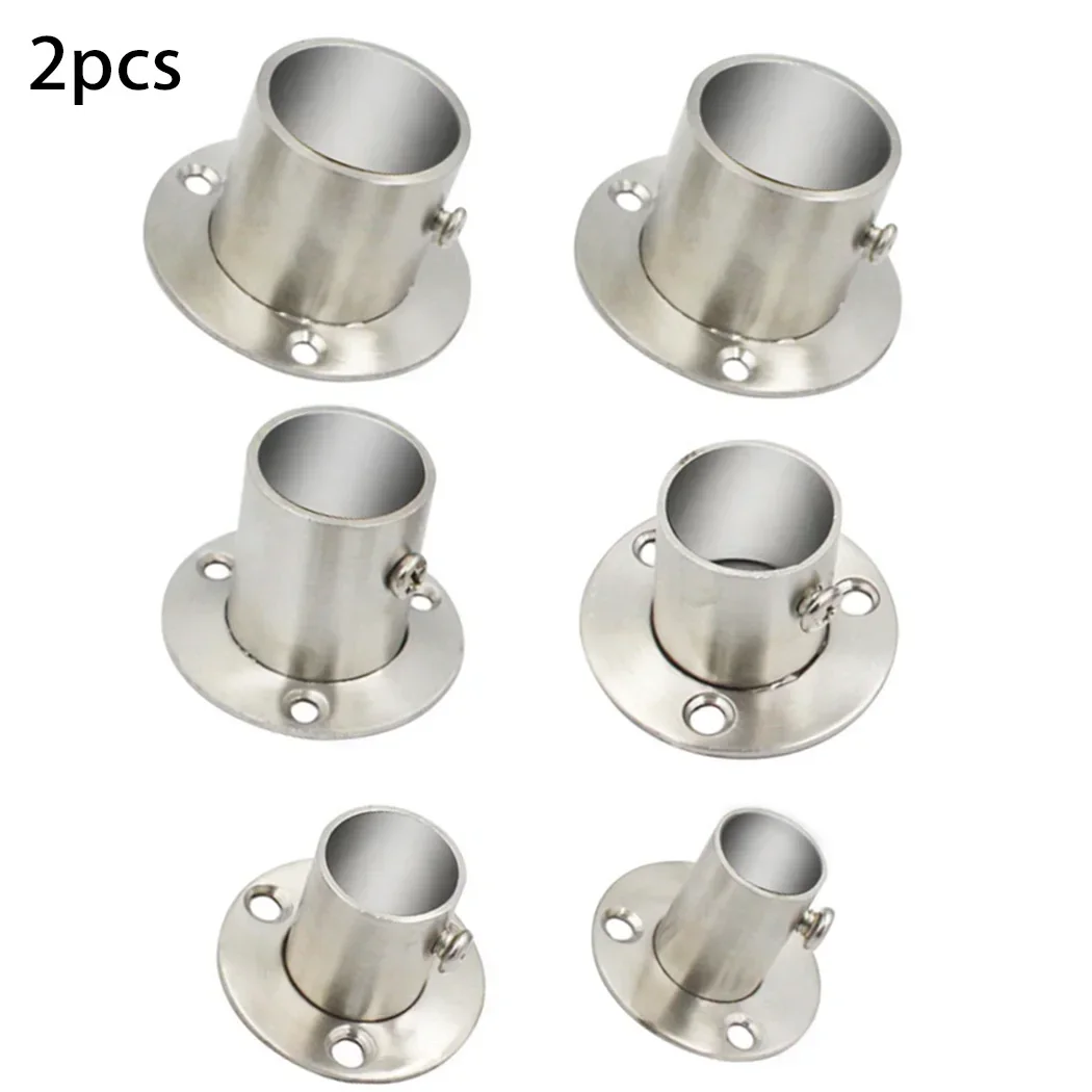 2 Pcs Cabinet Clothes Closet Rod Bracket Holder Wardrobe Clothes Tube Pole End Support Flange Socket