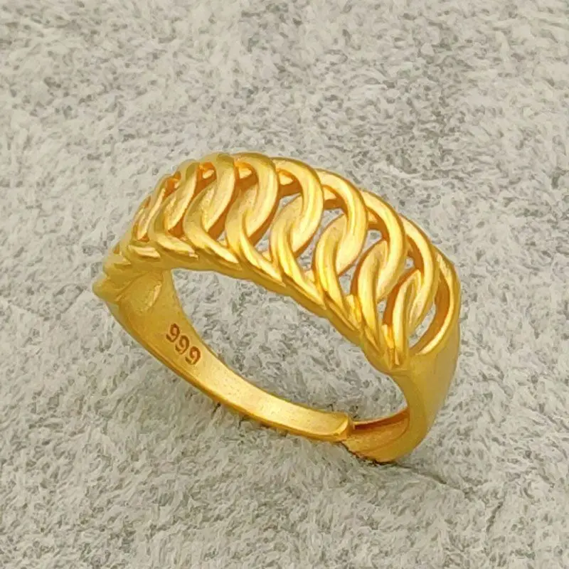 High quality 24k gold fashion men\'s and women\'s rings, AU999 gold Fried Dough Twists lovers\' ring, high-grade jewelry gifts