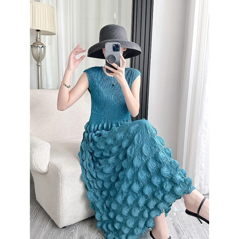 

Miyake Women's Pleated Dress Bubble Long Comfortable Elegant Fashion Simple Stretch Slim Party Dresses