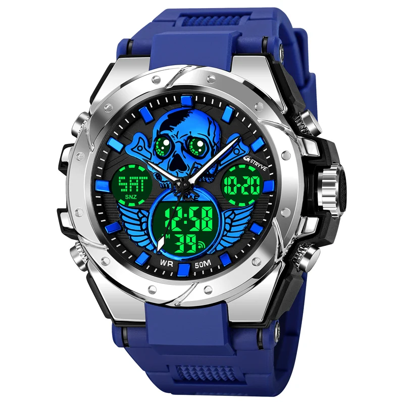 STRYVE Skull Quartz Watch for Men Fashion Luminous Men\'s Skeleton Creative Watches New Product Digital Sports Weaterproof Clock