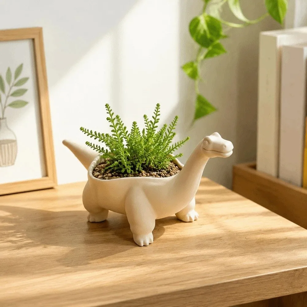 Cute 3D Printed Dinosaur Flowerpot Funny Ornaments Mini Flower Pot Desktop Decoration Small Storage Balcony