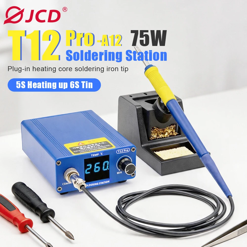 

JCD T12 Pro 75W Soldering Station Solder iron - 5S Fast Heating 6S Tin Melting Plug-in Heating Core for BGA Electronics Repair