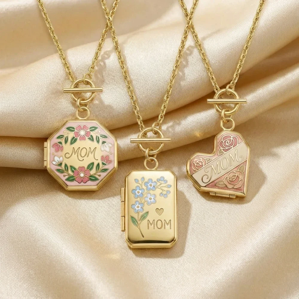 Fashionable and versatile heart shaped square octagonal mom pendant Necklaces for women