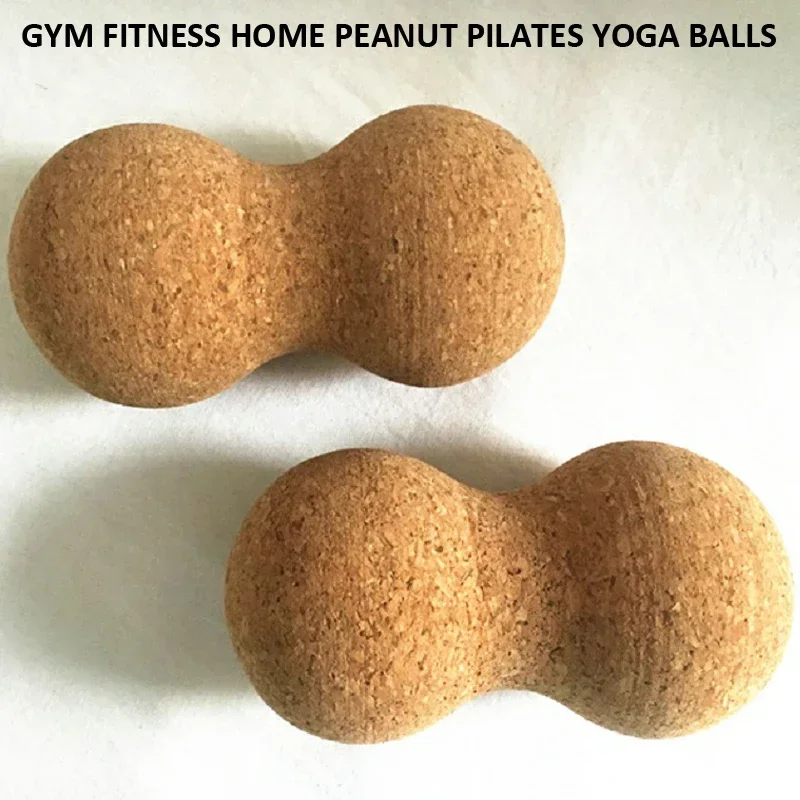 3.2*6.3in Nature Cork Peanut Ball Home Fitness Gym Dance Pilates Yoga Brick Column Massage Double Balls Mini Yoga Ball Equipment