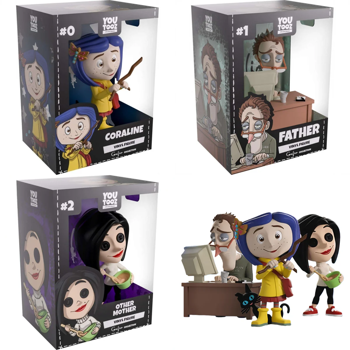 

Youtooz 4.5" Coraline Collection - Stop Motion Caroline & Workaholic Father & Cooking Mother Action Figure Model Toy Set