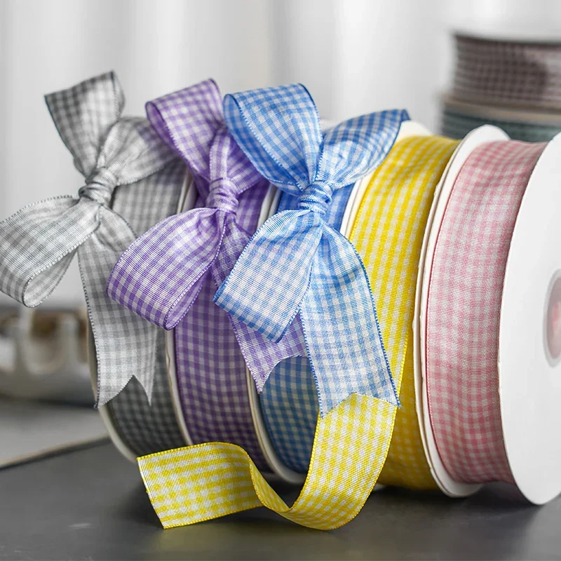 Small Lattice Ribbon Diy Handmade Bow Hair Ornament Ribbon Fabric Webbing Costume Holiday Party Decoration Wedding Arrangement