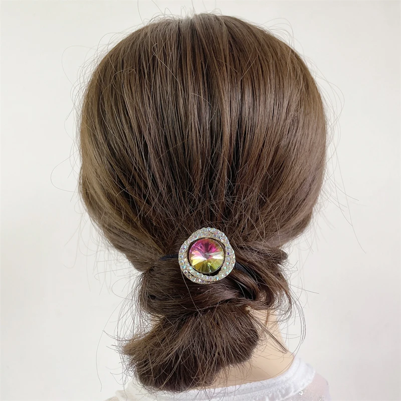 New Fashion Korean Style Alloy Glass Hair Rope For Girl Women Headbands Shining Crossed Torus Ponytail Elastic Hair Ties