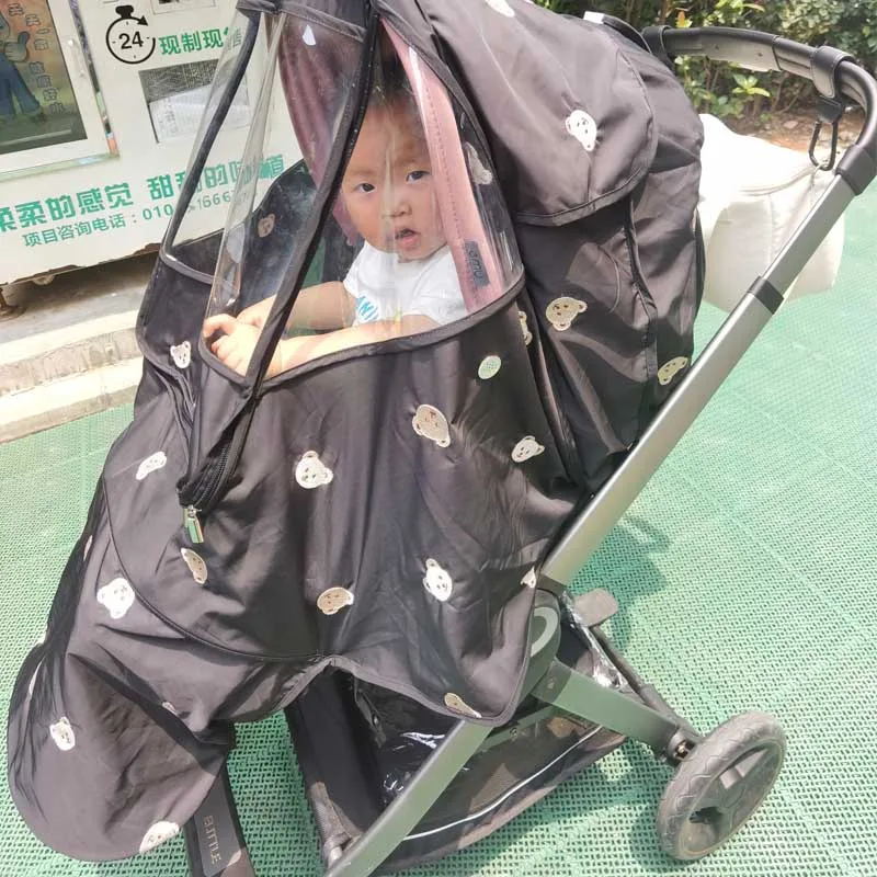 Universal Cartoon Bear Waterproof Rain Cover Wind Dust Dust Shield Full Cover Raincoat for Baby Stroller Pushchairs Rain Cover