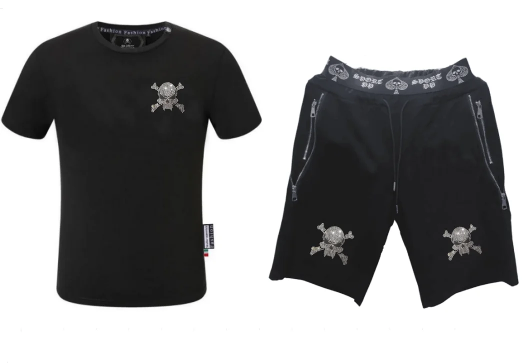 

Men's Rhinestone Casual Tracksuit Summer Set Designer Outfit Short Sleeve T-shirt + Shorts Brand Fashion Casual Wear