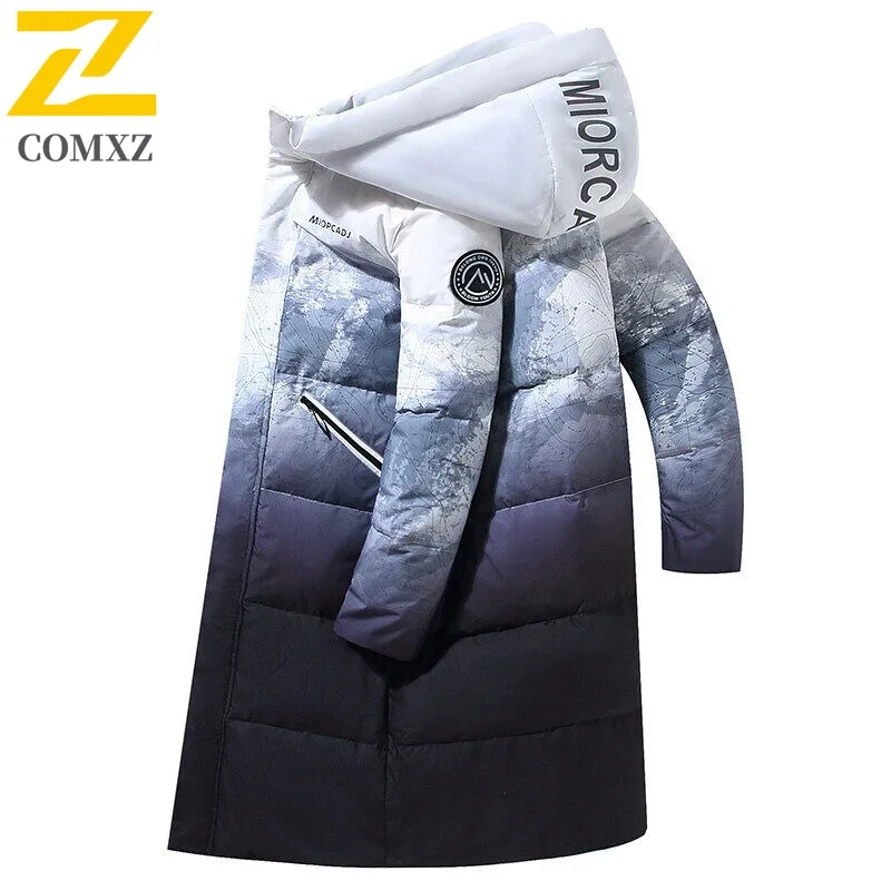 

COMXZ Men Padding Coat Gradient Long Korean Fashion Ski Snow Warm Loose Travel Padded Jacket High Quality Street Winter Jackets