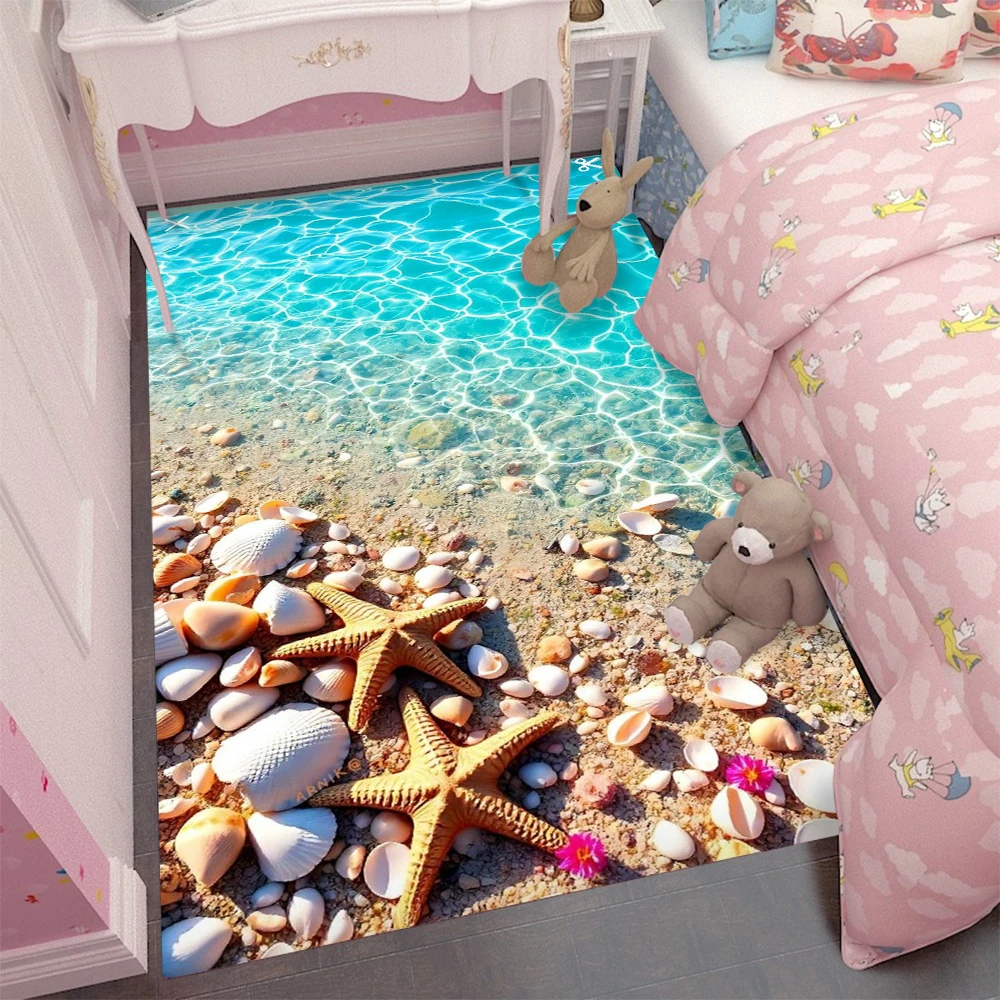 Kids Outdoor Area - Beach Ocean Seashell Starfish Print Flannel