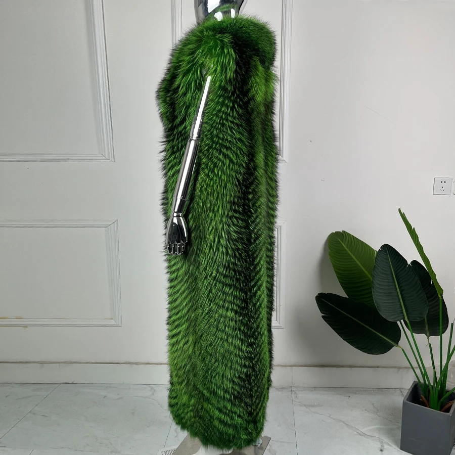 Real Fox Fur Vest With Collar Women's Long Fur Coat Sleeveless Fox Fur Coat Luxury New Arrival Genuine Fur Outwear