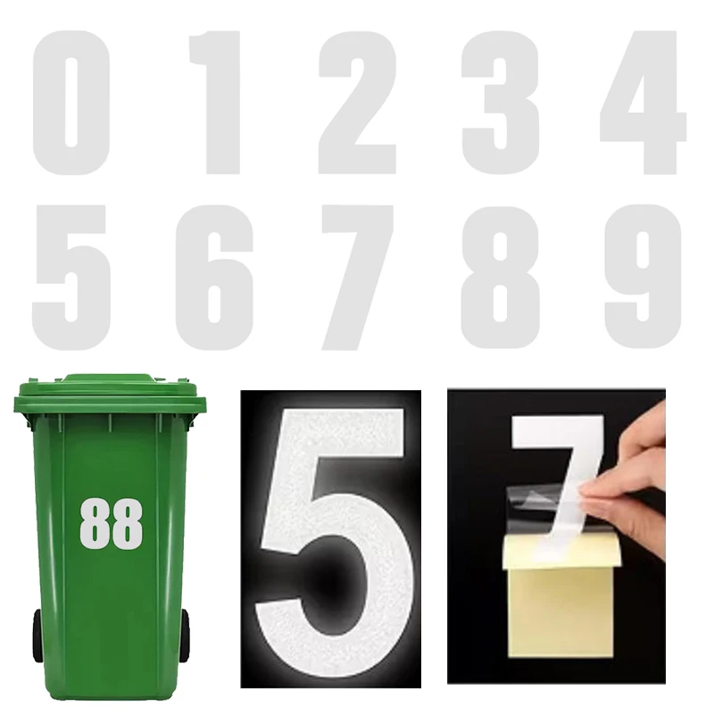 Reflective Trash Can Labels Wheelie Bin Number Sticker Self-Adhesive Weatherproof Outdoor Mailbox House Numbers Decal