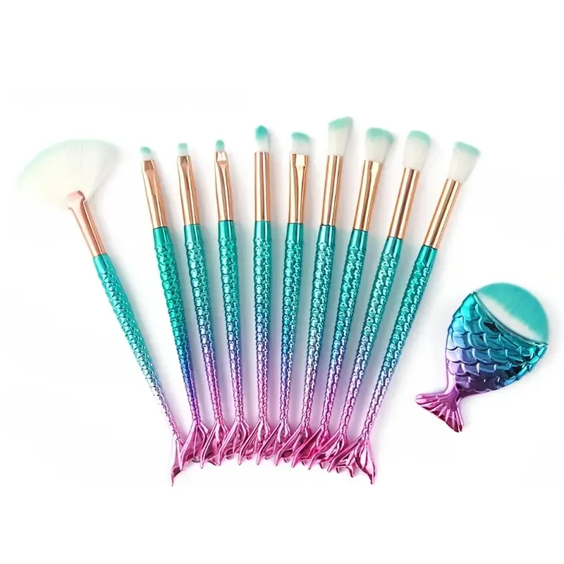 Mermaid Makeup Brush Sets Soft Nylon Bristles Foundation Powder Eyebrow Eye Shadow Eyeliner Blush Beauty Brushes