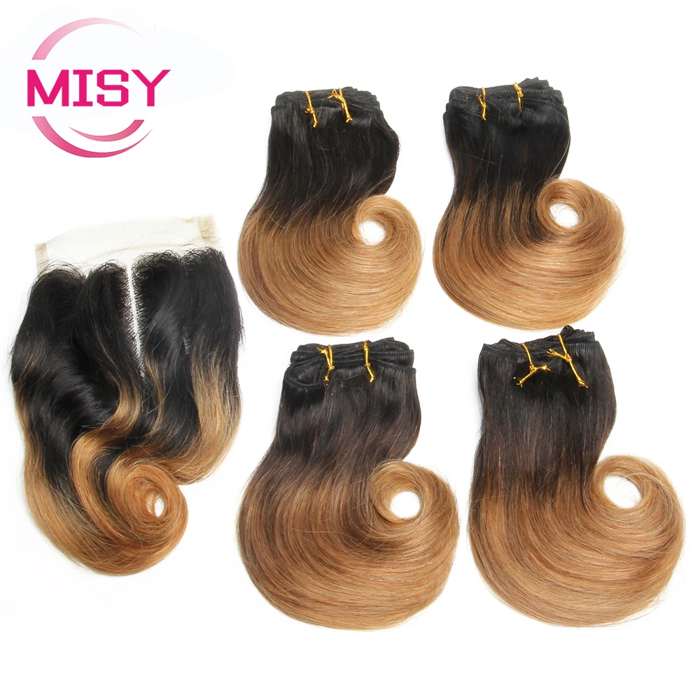 Tissage en lot brésilien Remy 100% naturel avec closure, extension de cheveux à double proximité pour femmes, 4 lots