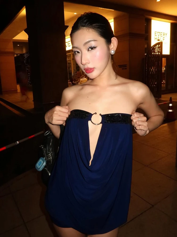 

Мини-платье Kliou с металлическими кольцами и пайетками, с открытой спиной, без рукавов, облегающее, персикового цвета, для вечеринок и клубов