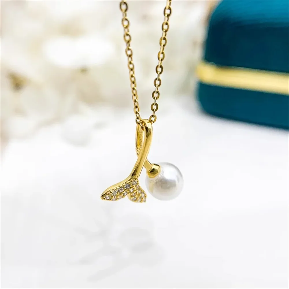 

DIY Pearl Accessories S925 Sterling Silver Pendant Empty Gold Silver Fishtail Necklace Pendant Fit 6-8mm Circle D104