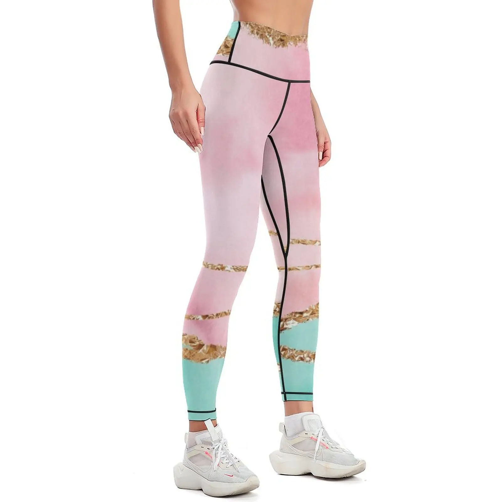 Girly Trend Pink And Ocean Green Faux Marble Landscape Leggings for fitness legging gym push up fitness Womens Leggings