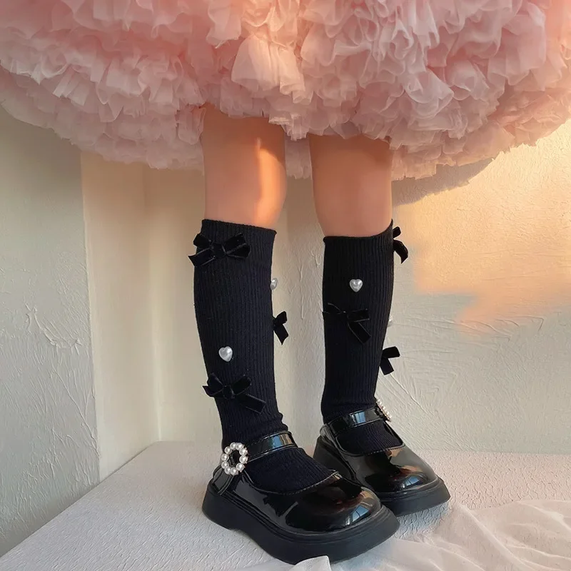 Korean Chic Calf Sock for Kids Girl Sweet Fashion Bow Heart Style Sock Spring Soft Cotton School Girl Pile Socks