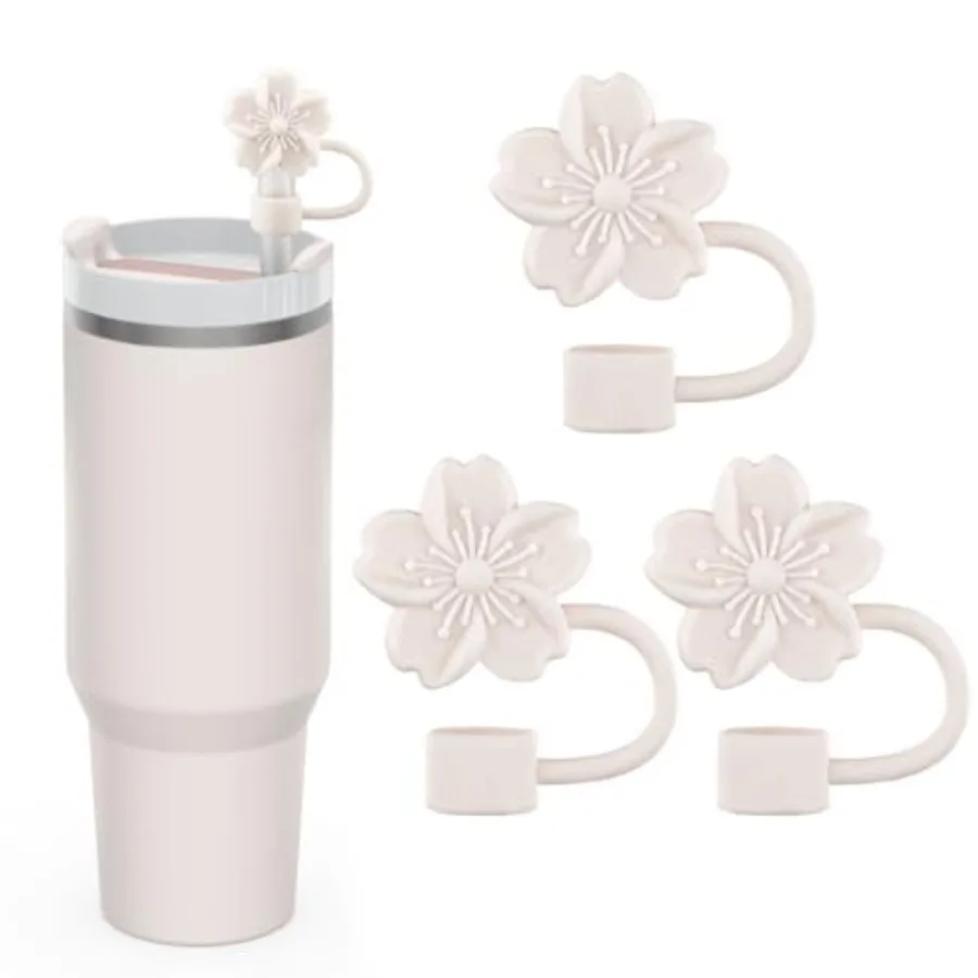 

Straw Cover Cap for Stanley Cup 3Pcs Cute Flower Straw Toppers Accessories Compatible with Stanley Cup 3040 Oz Tumbler Silicone