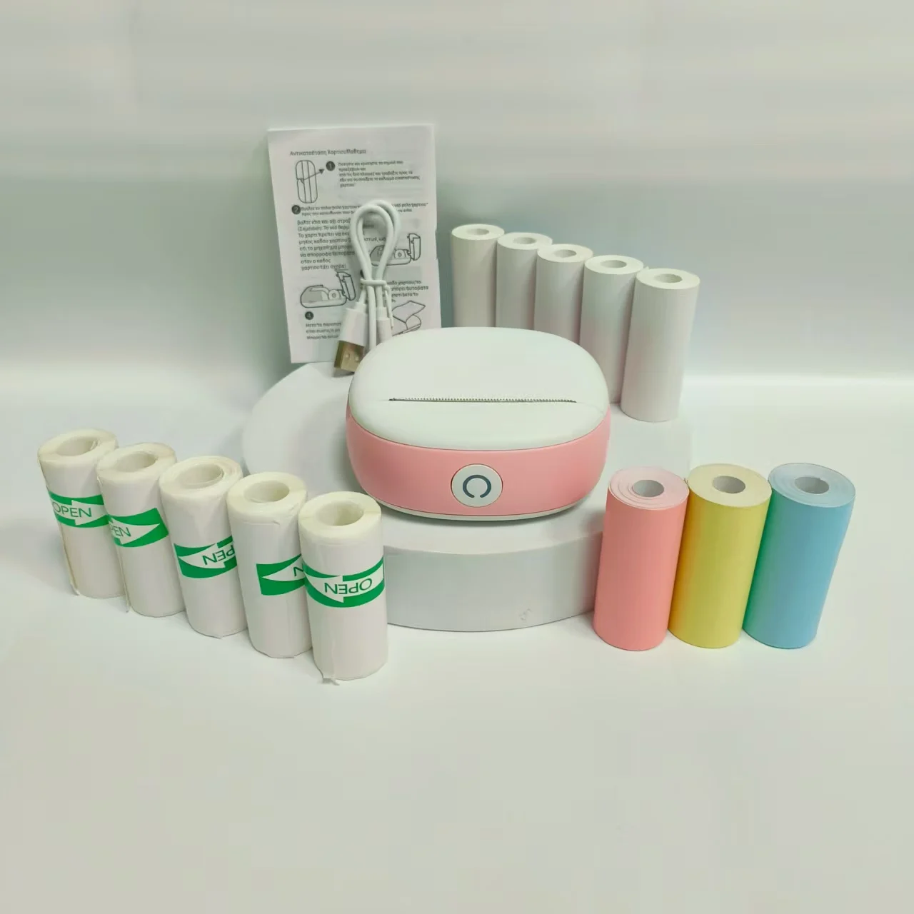 

Мини-беспроводной портативный карманный принтер, 203 точек на дюйм HD, поставляется с 5 наклейками + 5 термотермических + 3 рулона бумаги, портативный и простой в использовании