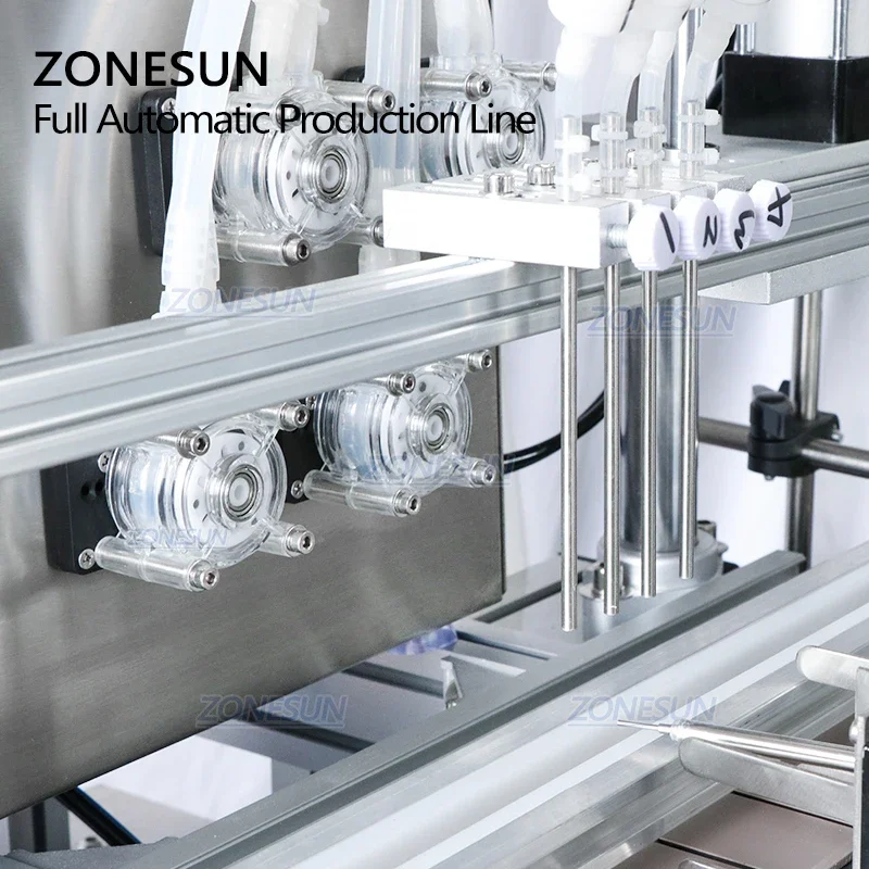 ZONESUN Automatic Desktop juice liquid Eye Drop 4 Heads Filling Capping Round Bottle Labeling Machine Production Line